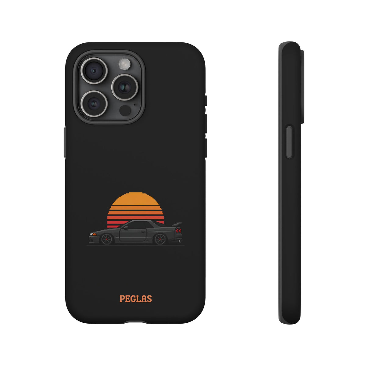 Vintage Black Sports Car Phone Case — Retro Sunset Design