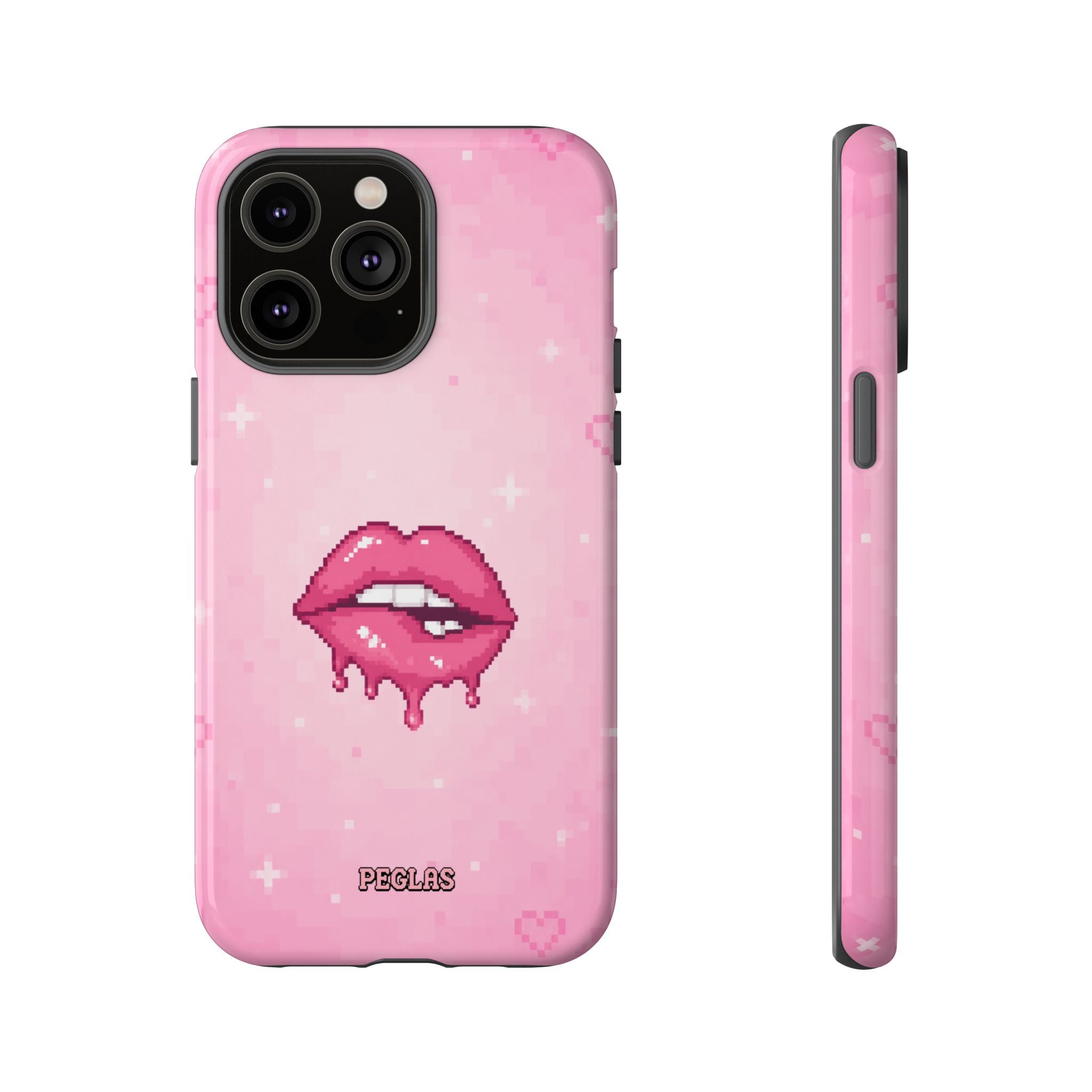 Pink Drip Lips Phone Case — Cute Pixel Art Protective Tough Case