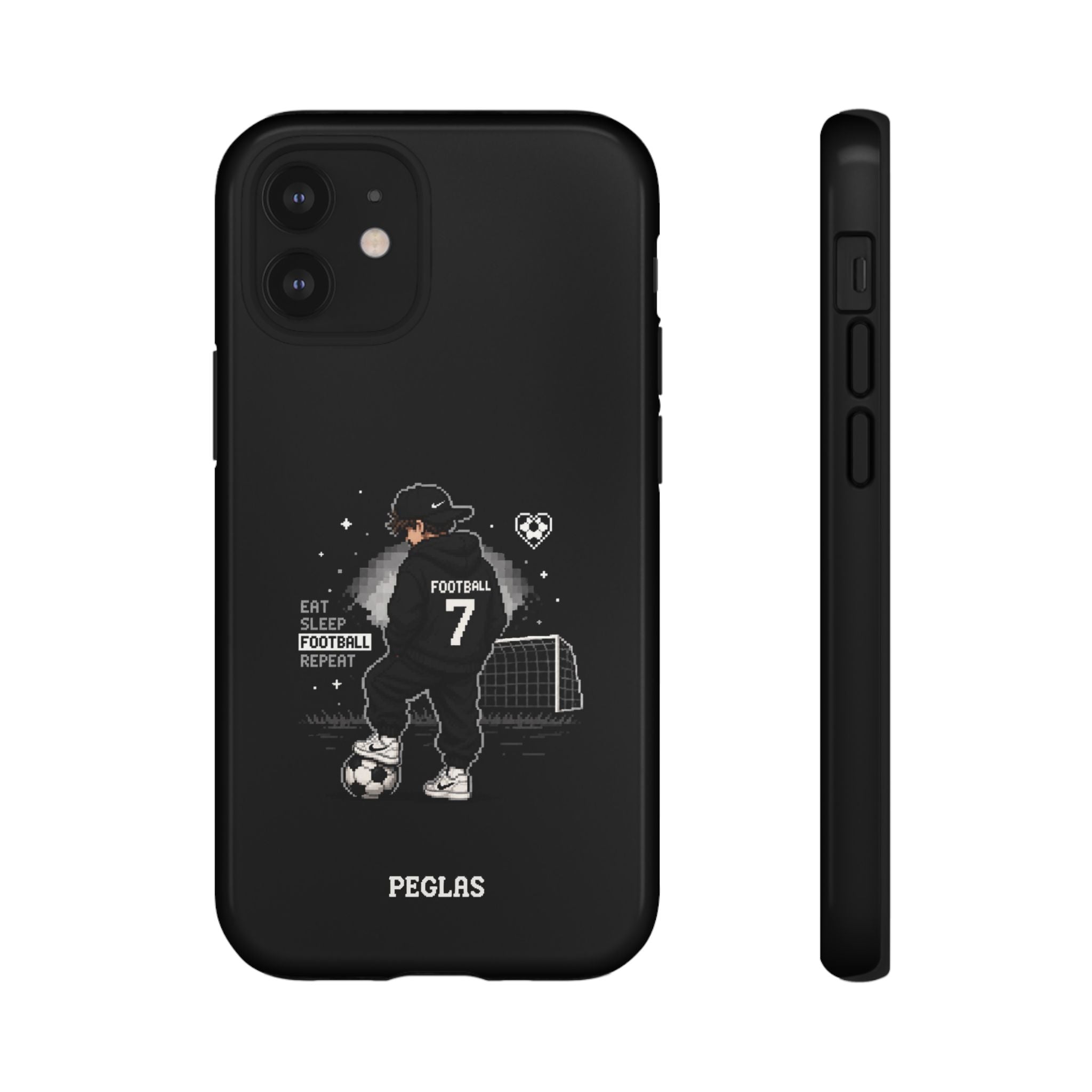 Football Player Phone Case - 'Eat Sleep Football Repeat' Black Tough Case, Soccer Goal Graphic