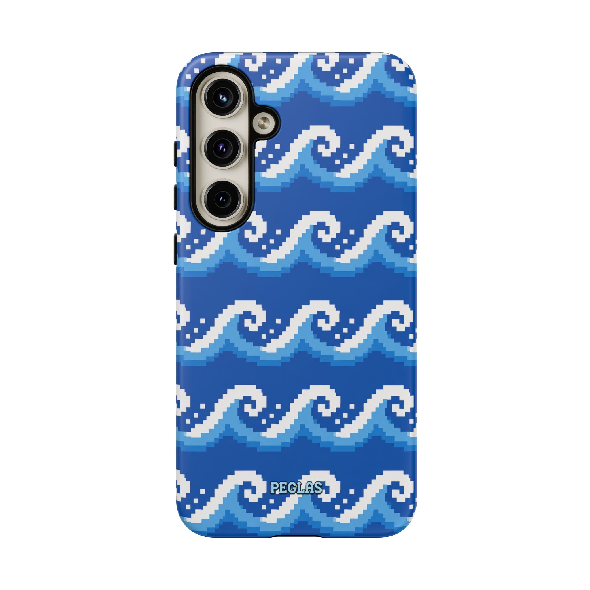 Pixel Wave Phone Case — Blue Ocean Retro Pixel Art iPhone Cover