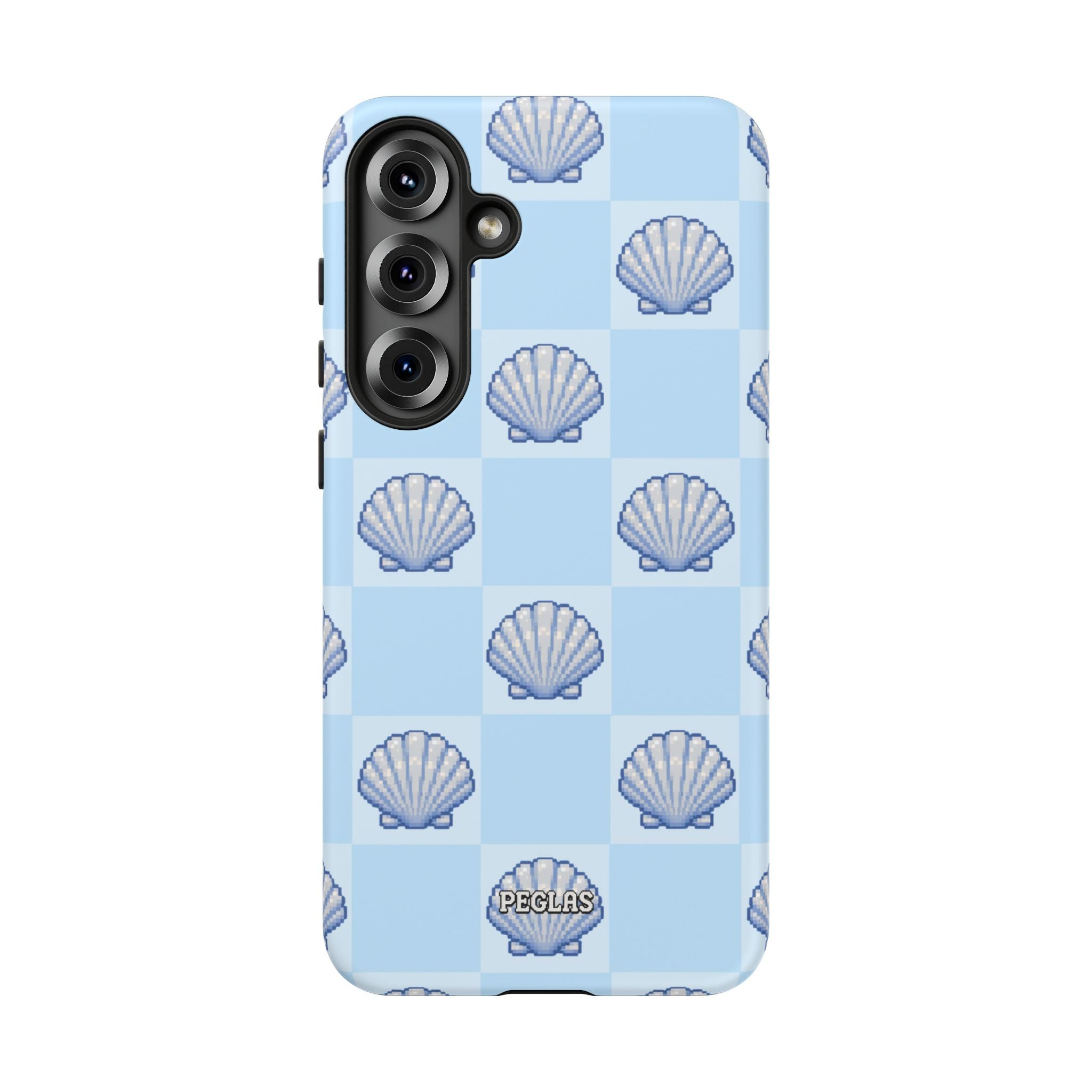 Shell Checkerboard Tough Phone Case — Light Blue Seashell Protective Cover