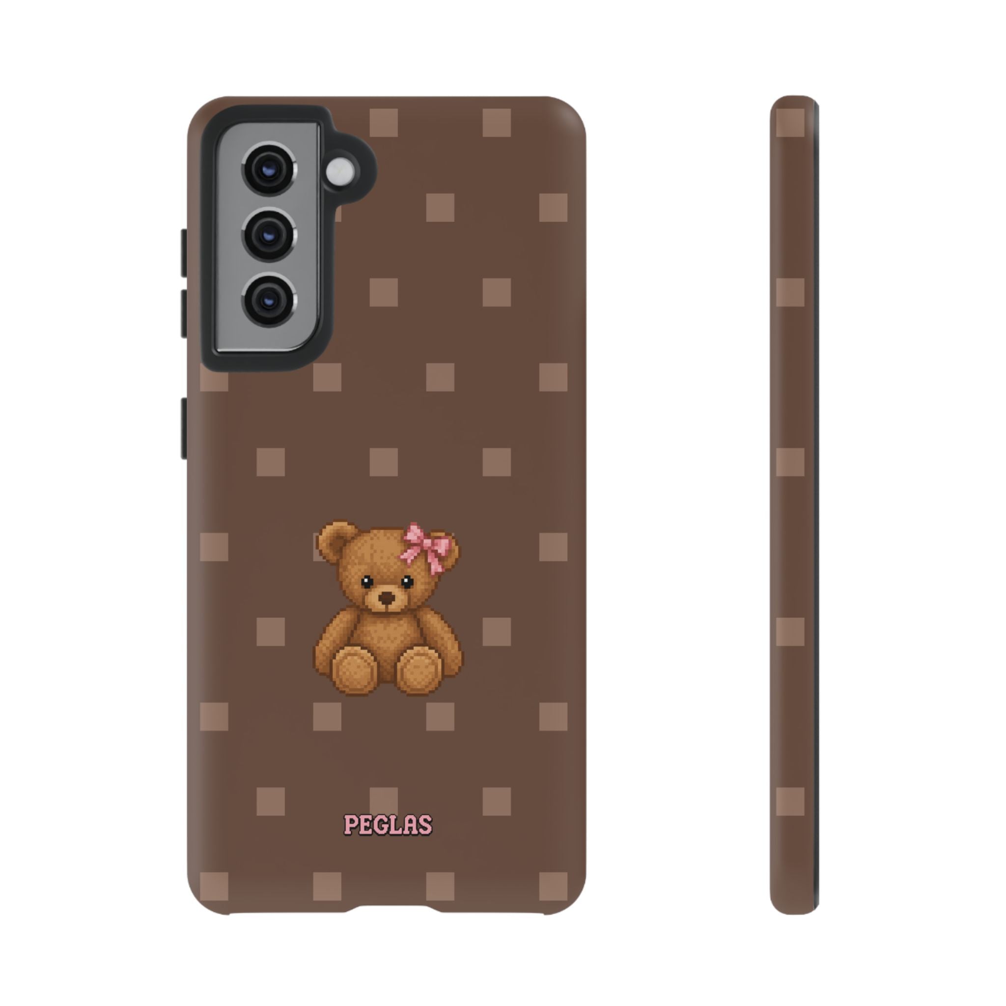 Teddy Bear Tough Phone Case — Cute Brown Polka Dot Protective Cover