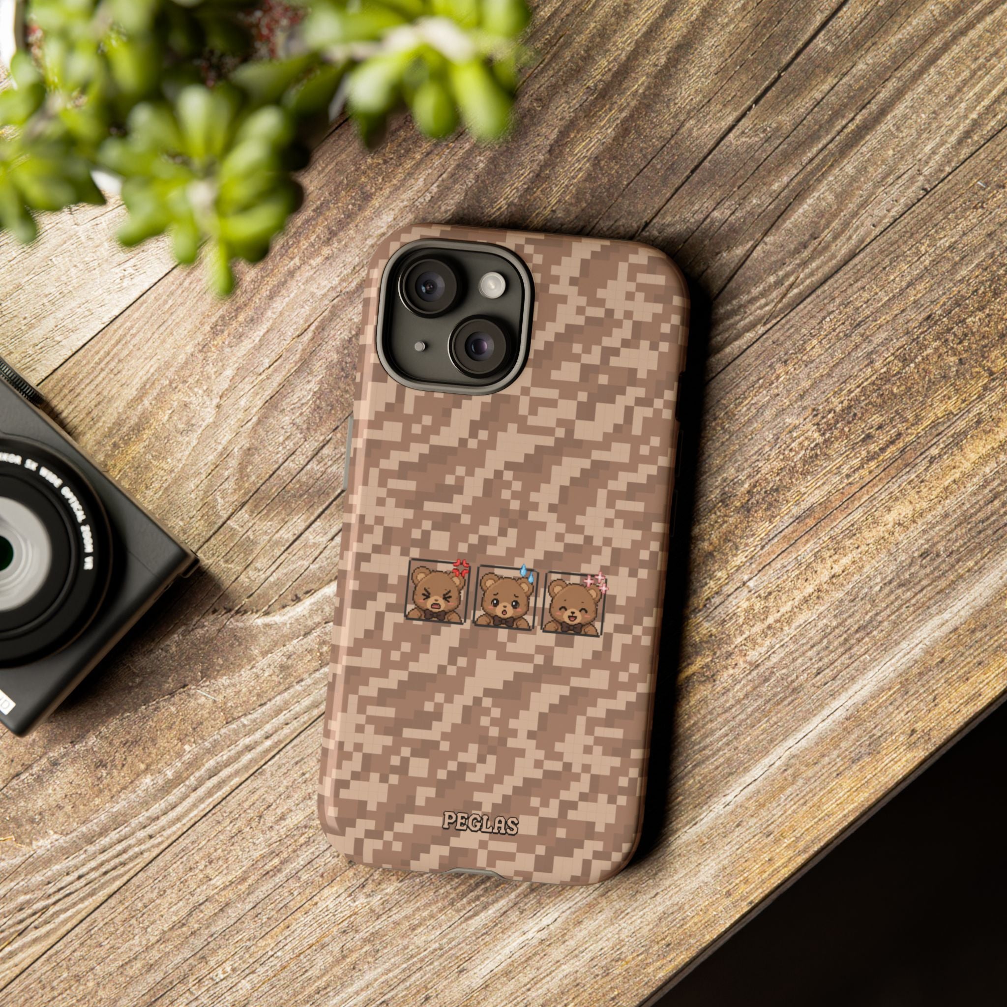 Pixel Teddy Emojis Brown Tough Phone Case
