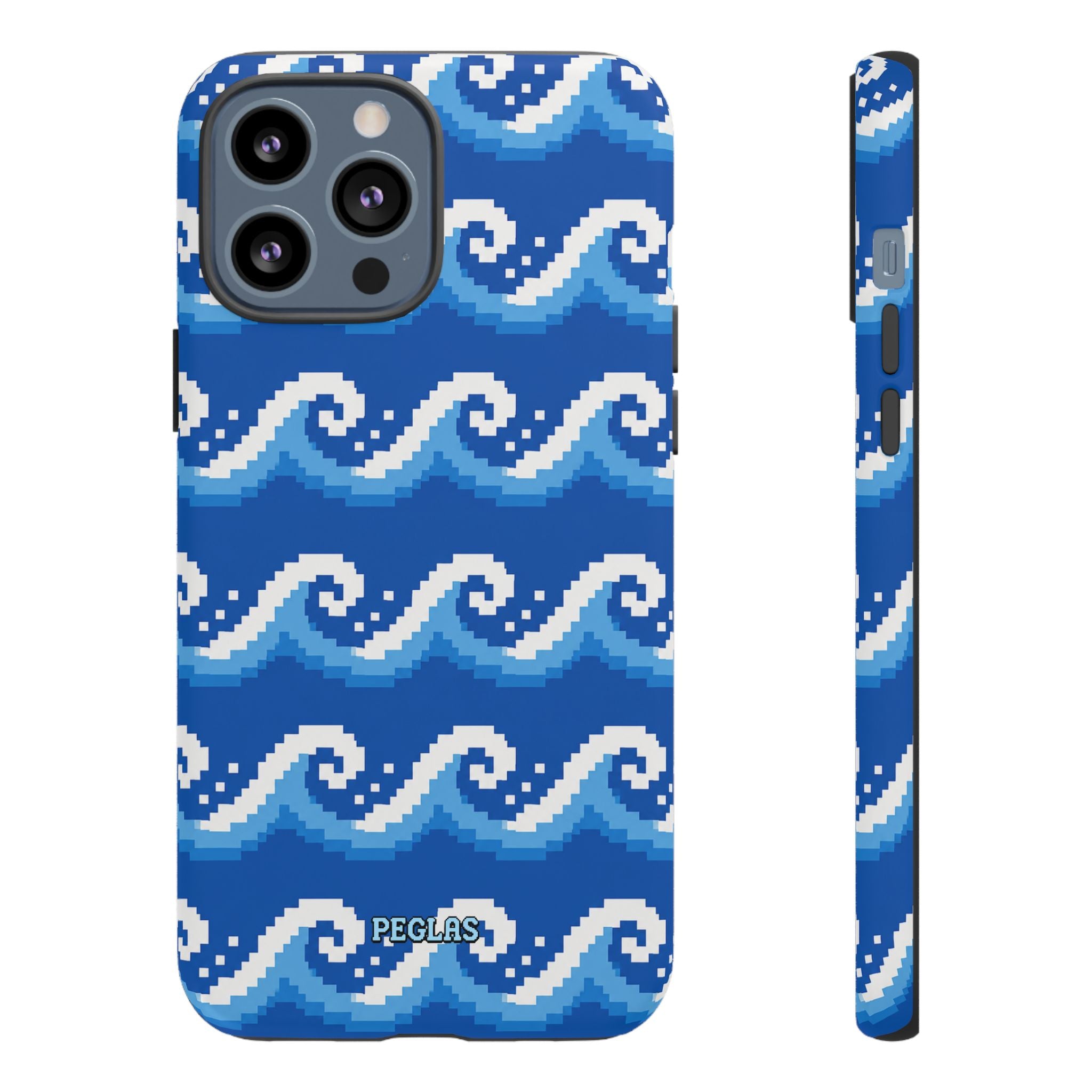 Pixel Wave Phone Case — Blue Ocean Retro Pixel Art iPhone Cover