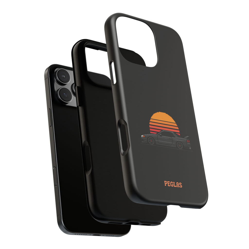 Vintage Black Sports Car Phone Case — Retro Sunset Design