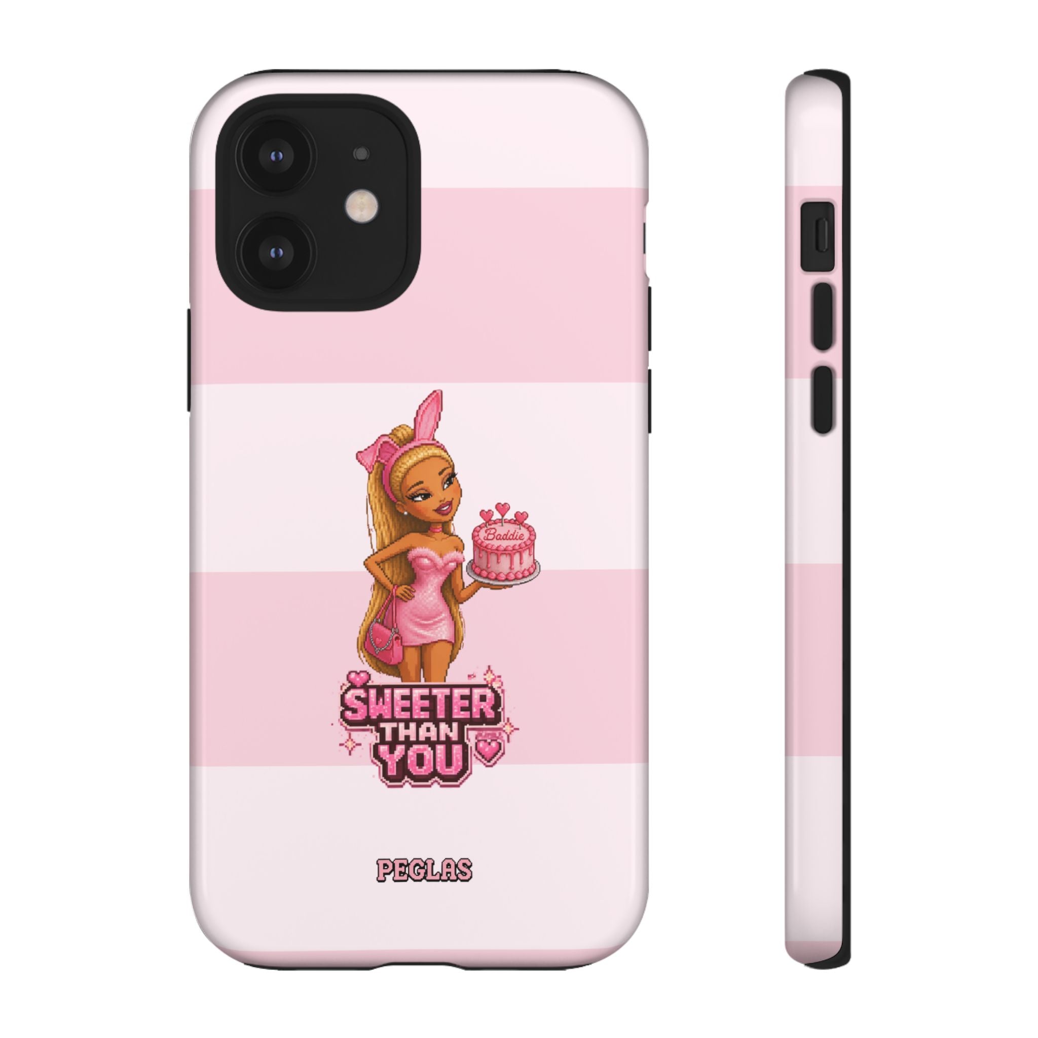 Phone Case — “Sweeter Than You” Pink Striped Cute Cake Girl Protective Cover