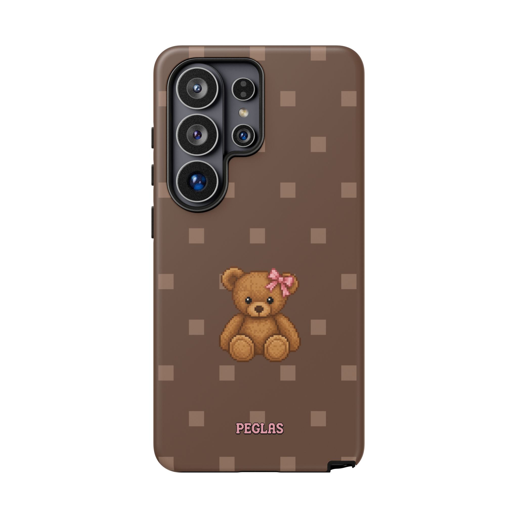 Teddy Bear Tough Phone Case — Cute Brown Polka Dot Protective Cover