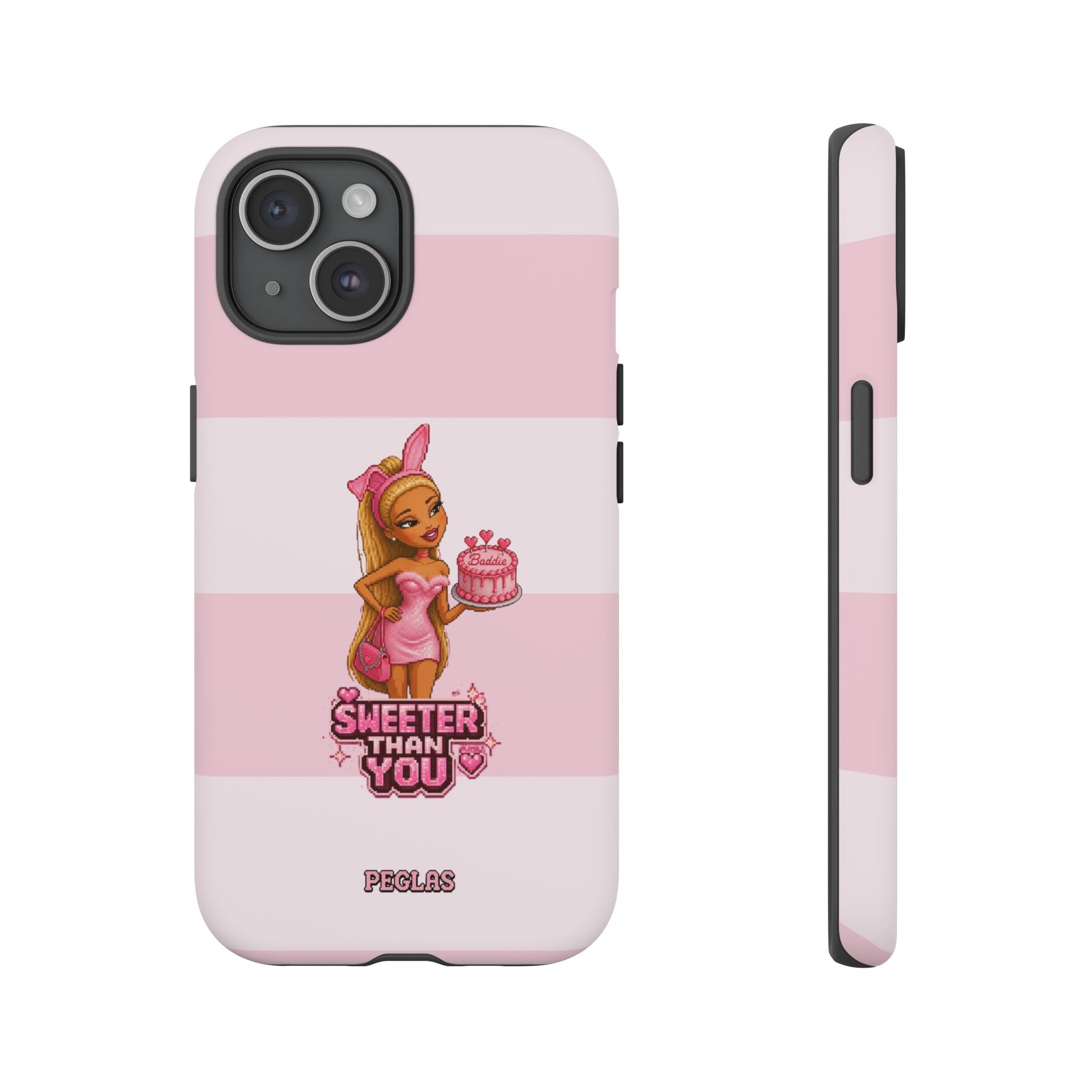 Phone Case — “Sweeter Than You” Pink Striped Cute Cake Girl Protective Cover