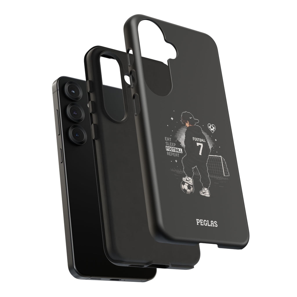 Football Player Phone Case - 'Eat Sleep Football Repeat' Black Tough Case, Soccer Goal Graphic