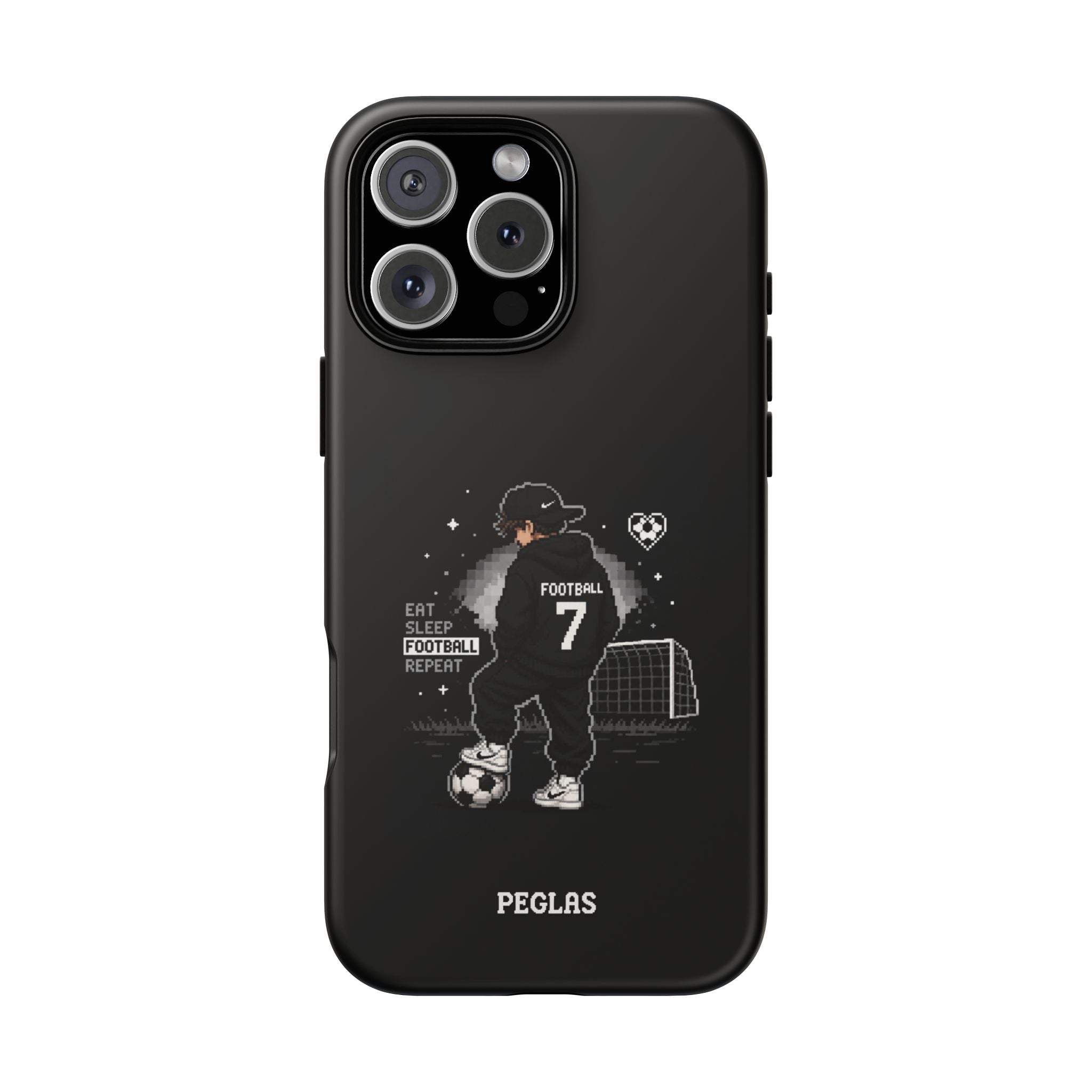 Football Player Phone Case - 'Eat Sleep Football Repeat' Black Tough Case, Soccer Goal Graphic