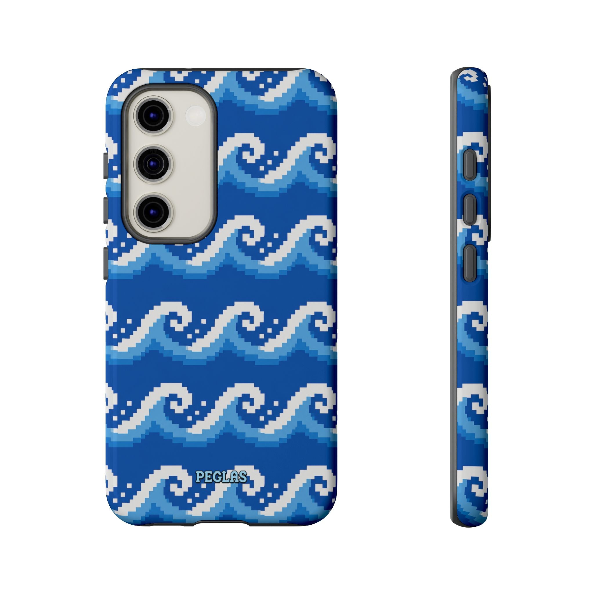 Pixel Wave Phone Case — Blue Ocean Retro Pixel Art iPhone Cover