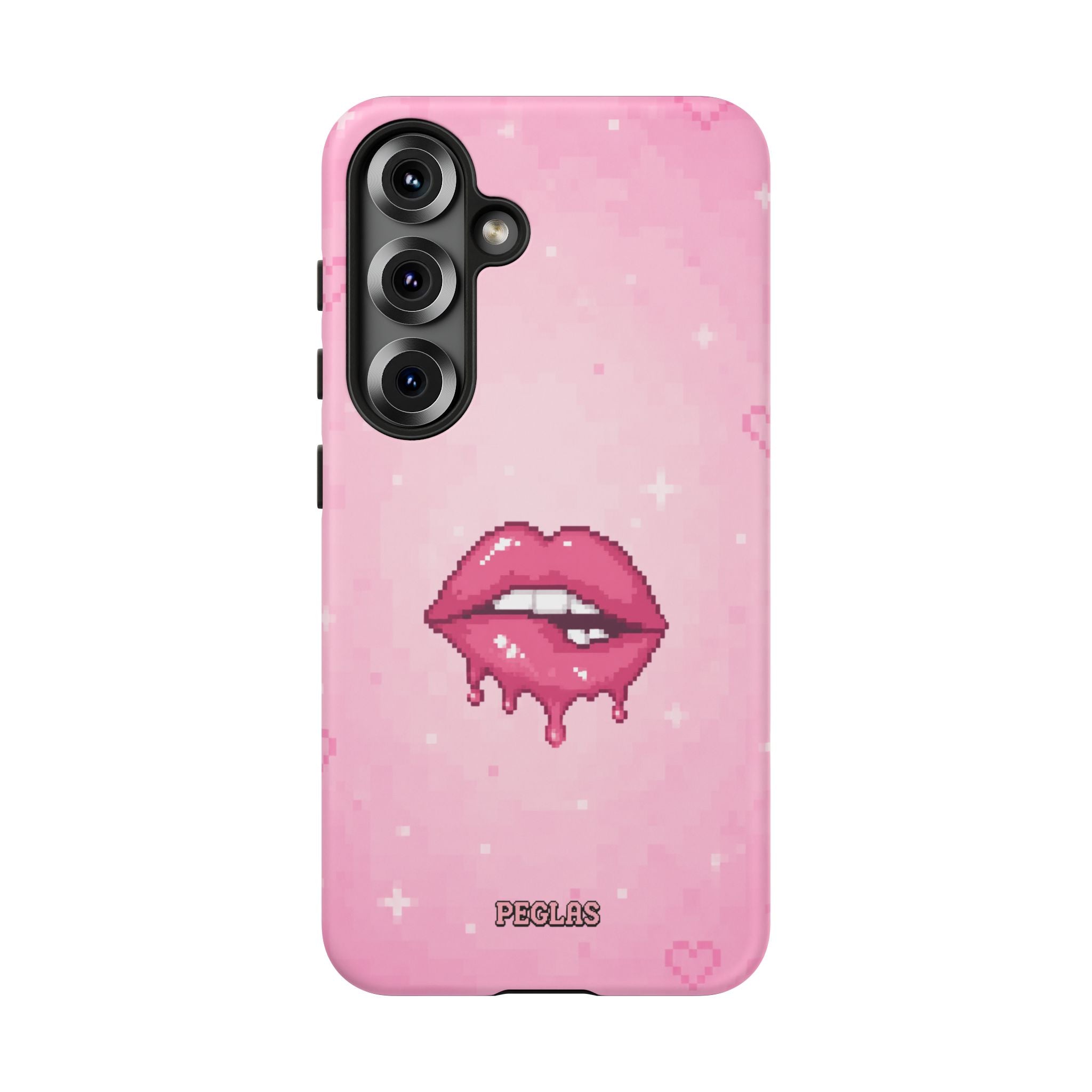 Pink Drip Lips Phone Case — Cute Pixel Art Protective Tough Case