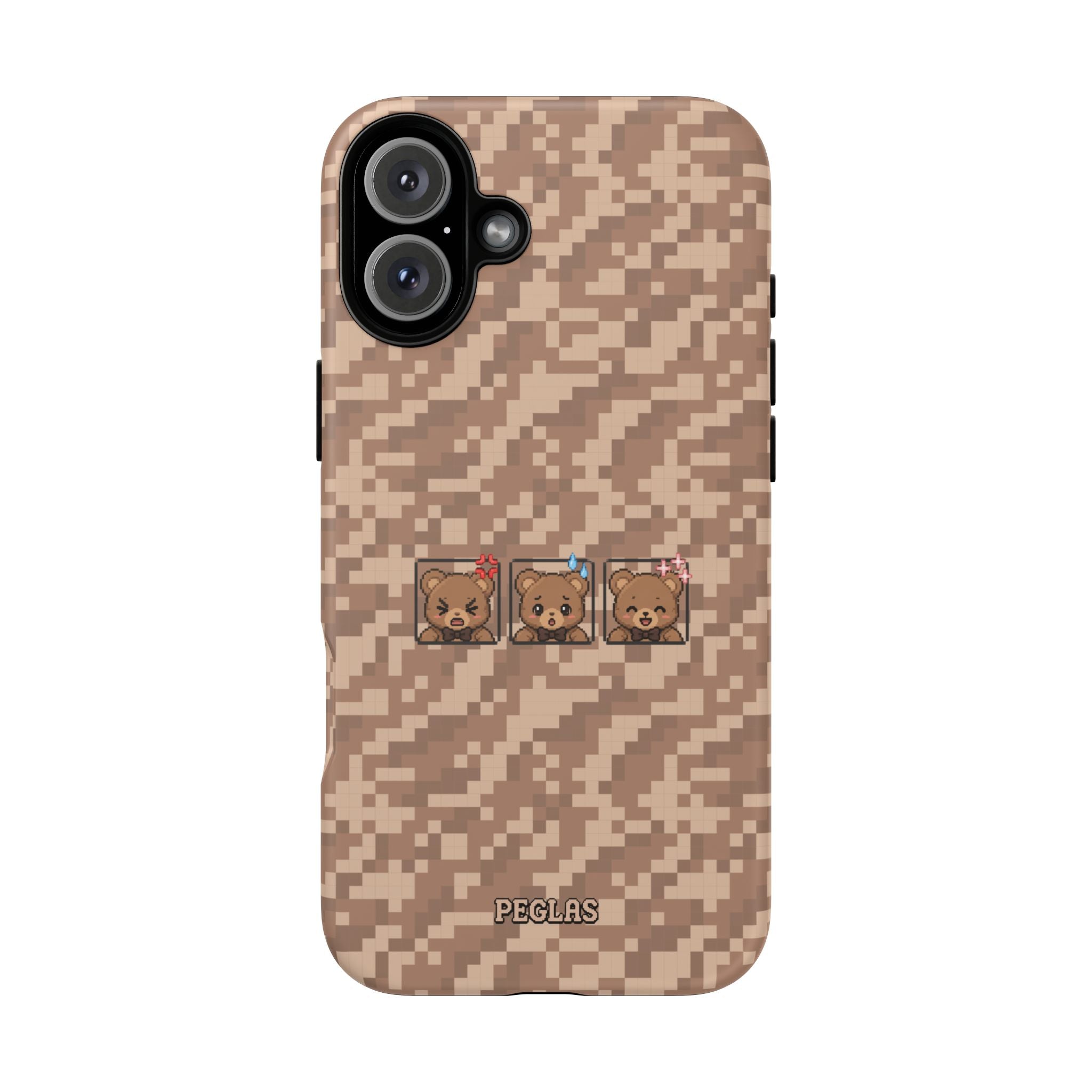 Pixel Teddy Emojis Brown Tough Phone Case