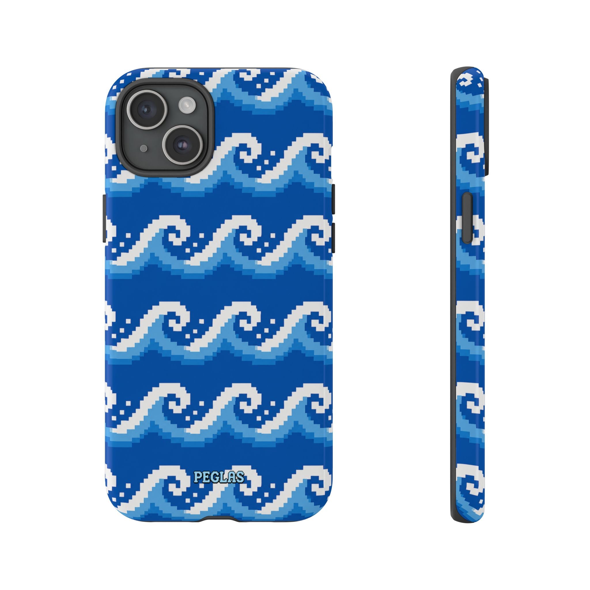 Pixel Wave Phone Case — Blue Ocean Retro Pixel Art iPhone Cover