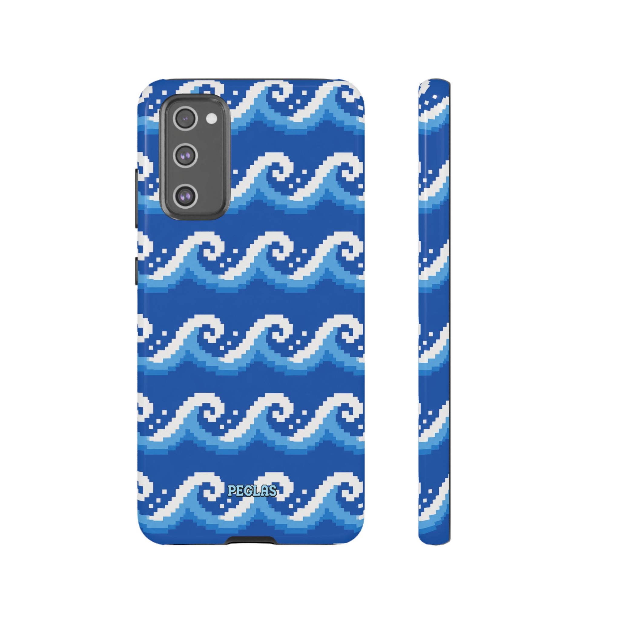 Pixel Wave Phone Case — Blue Ocean Retro Pixel Art iPhone Cover